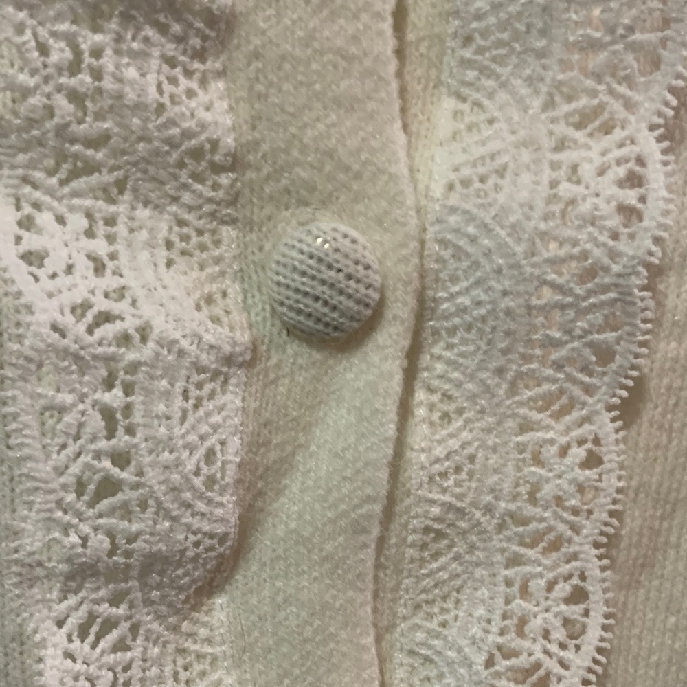 Lace-Trim Cream Button Cardigan Sweater - Picture 3 of 3